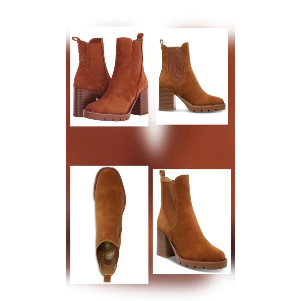 Sam Edelman Suede LEATHER Chelsea Pull On Lug Boots Booties 10.5 M Caramel Brown